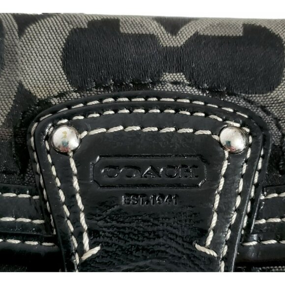 Coach Signature Wristlet Clutch Purse Flap Black Brown Wallet Strap Turn Lock - Picture 10 of 13